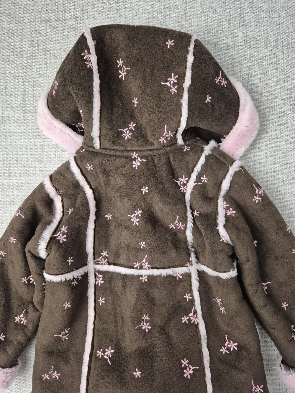 Vintage 90s OshKosh B’gosh Baby Girl Faux Shearling Floral Embroidered Coat 18M